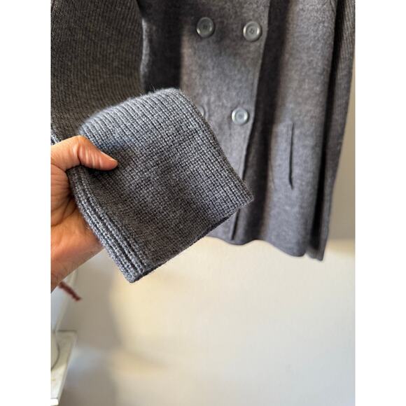 Harvé Benard 100% Wool Gray Double Breasted Peacoat Ribbed Sleeves Women’s Large - Picture 10 of 13